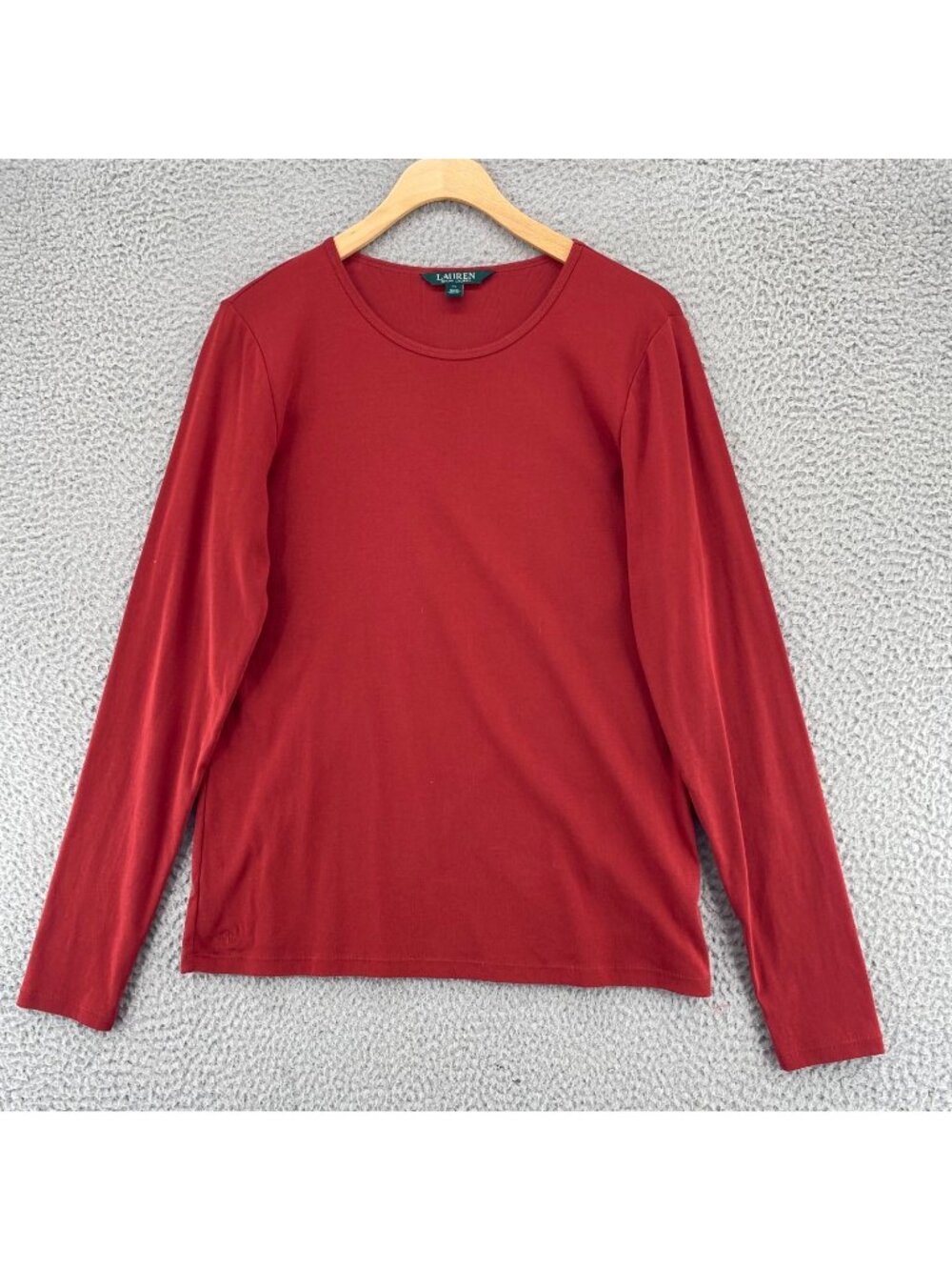 Lauren Ralph Lauren Top Womens Extra Large Red Cotton Blend Knit Tee Long Sleeve